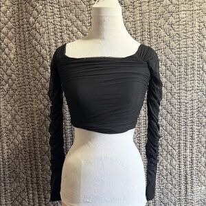 Chic Black Ruched Crop Top